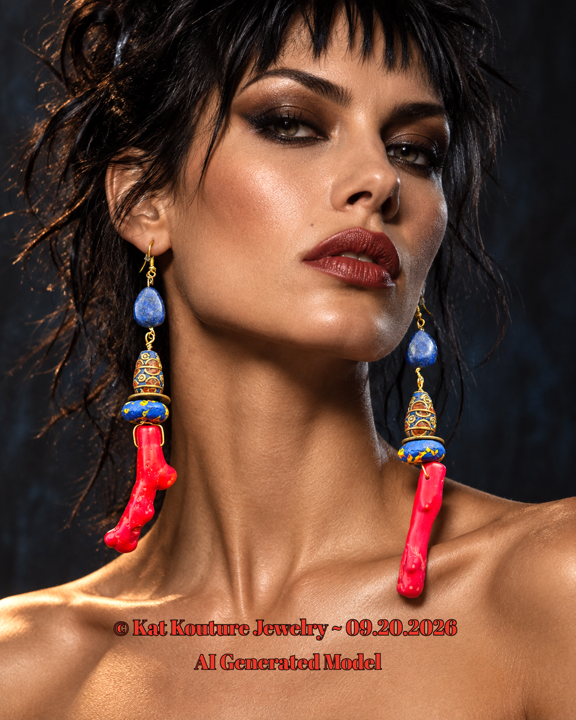 Red Branch Coral & Lapis Lazuli shoulder Duster Earrings