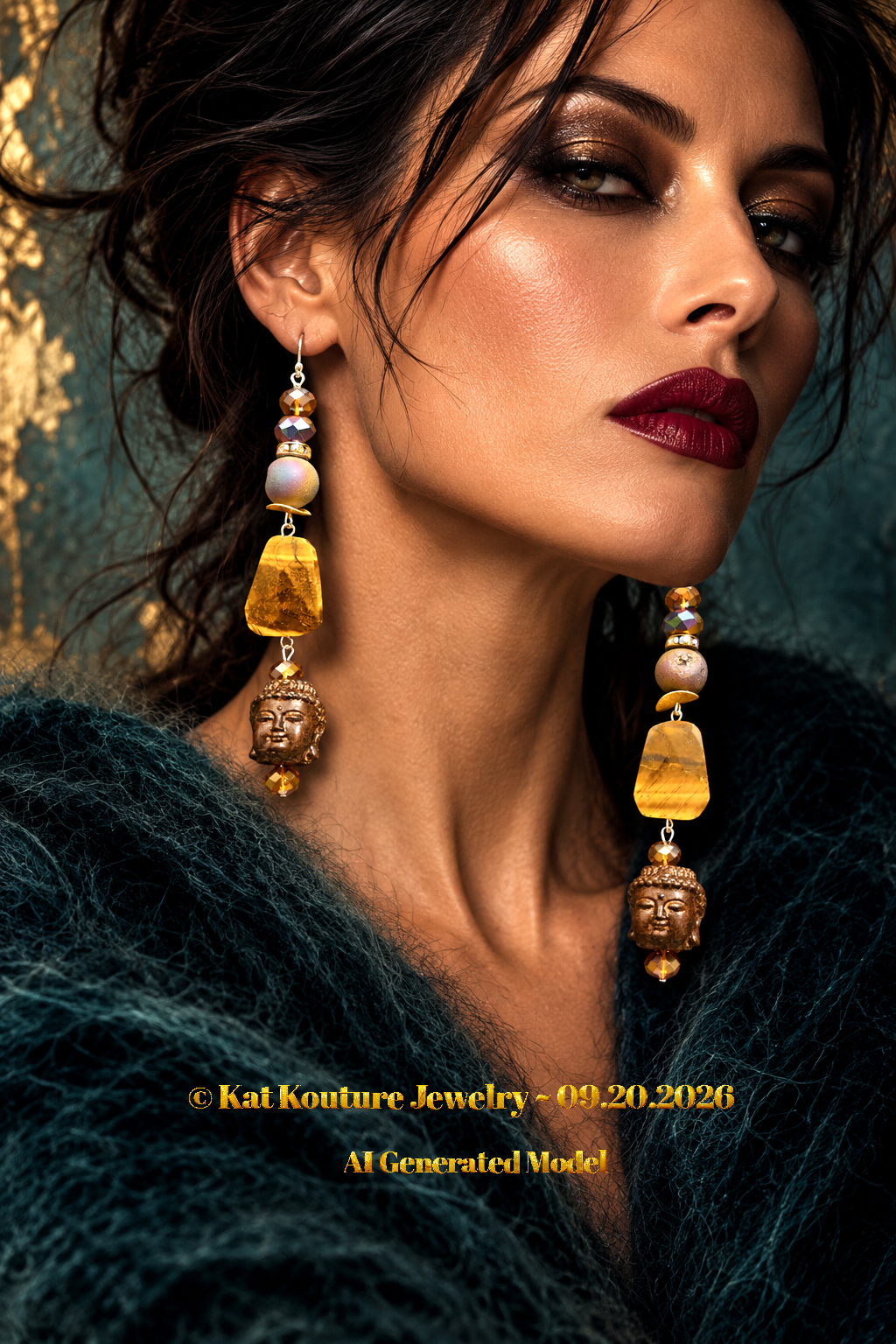 Earth Tone Buddha & Tigers Eye Shoulder Duster Pierced Earrings - Fall