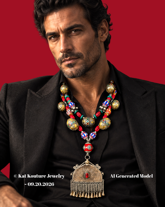 Exotic Imported Beaded Tribal Chest Piece with Vintage Kuchi Pendant