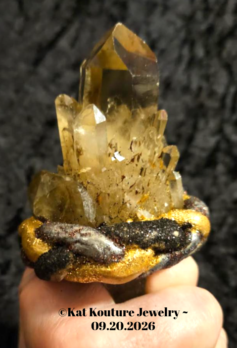 Luxury Smoky Citrine Record Keeper Quartz Sculpted Adjustable Ring