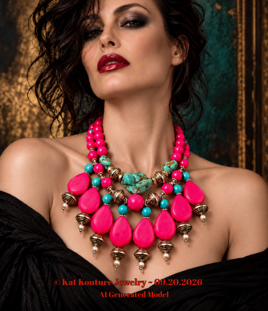 Red Teardrop Dangle Southwestern Style Luxury Necklace Set - OOAK