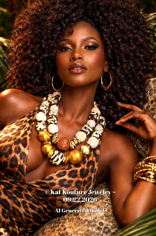 High End Mixed Media Tribal Statement Necklace - Exotic Haute Couture