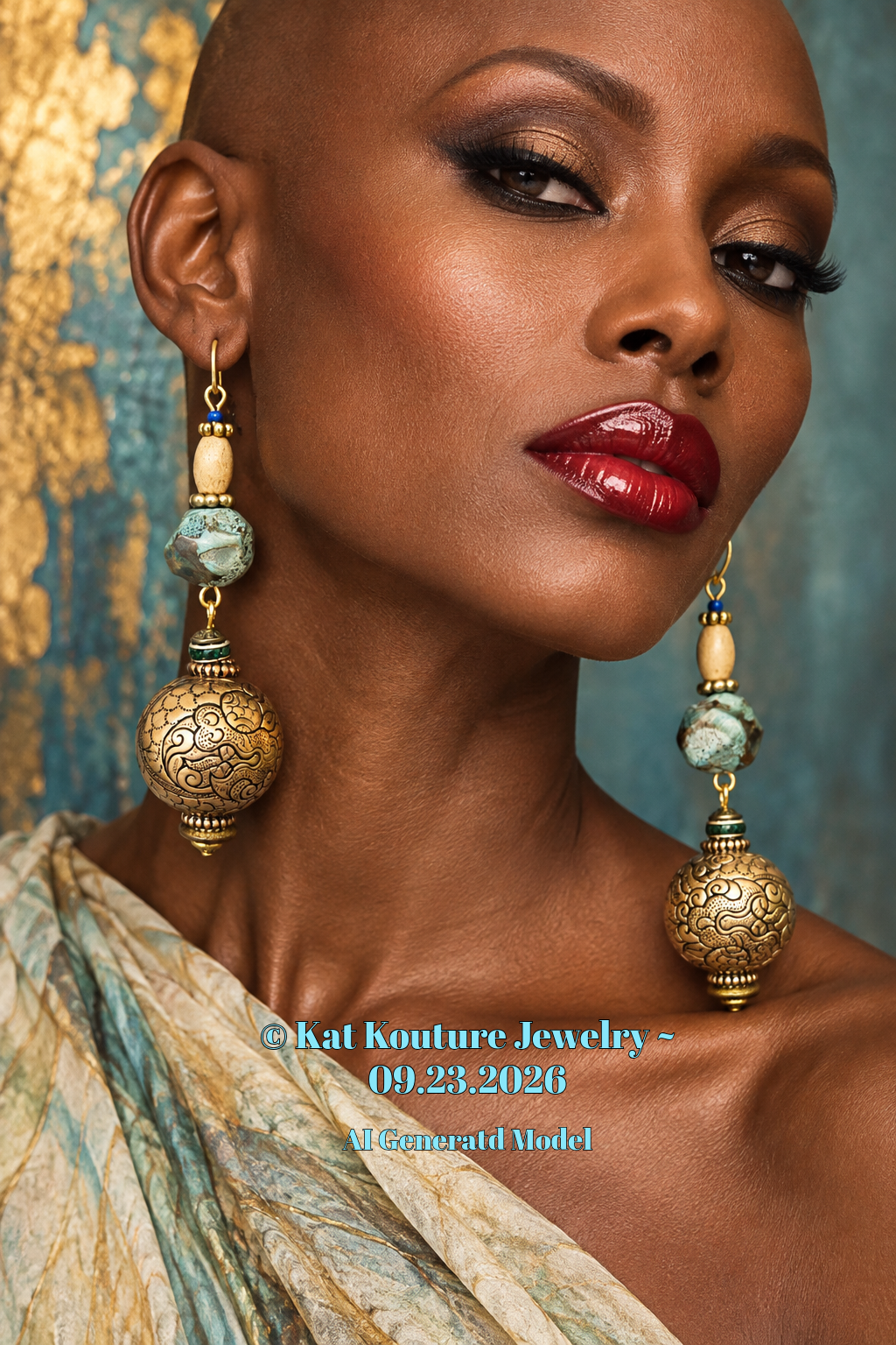 Ocean Jasper & Tibetan Brass Copper Repousse Beaded Dangle Earrings