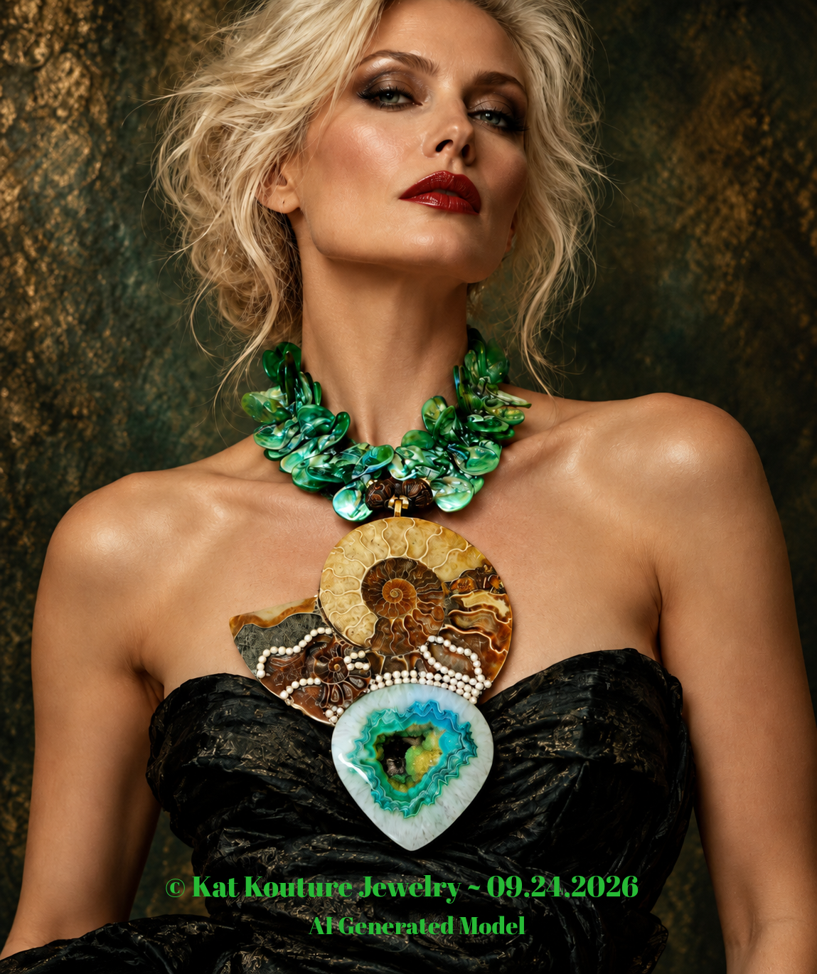 Ammonite Fossil, Abalone & Druzy Agate Chest Piece - Haute Couture