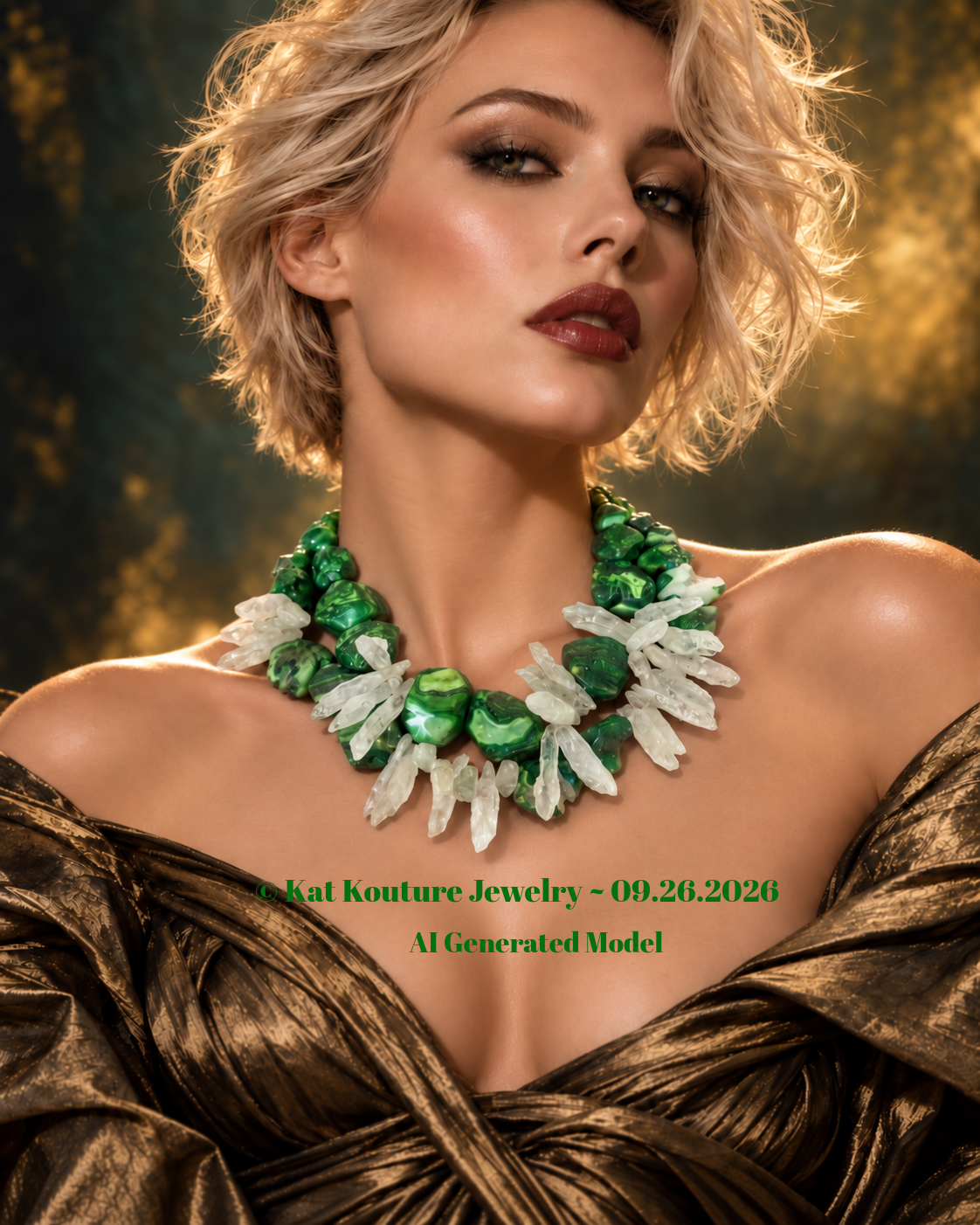 Green Crazy Lace Druzy Agate & Rough Quartz Shard Statement Necklace