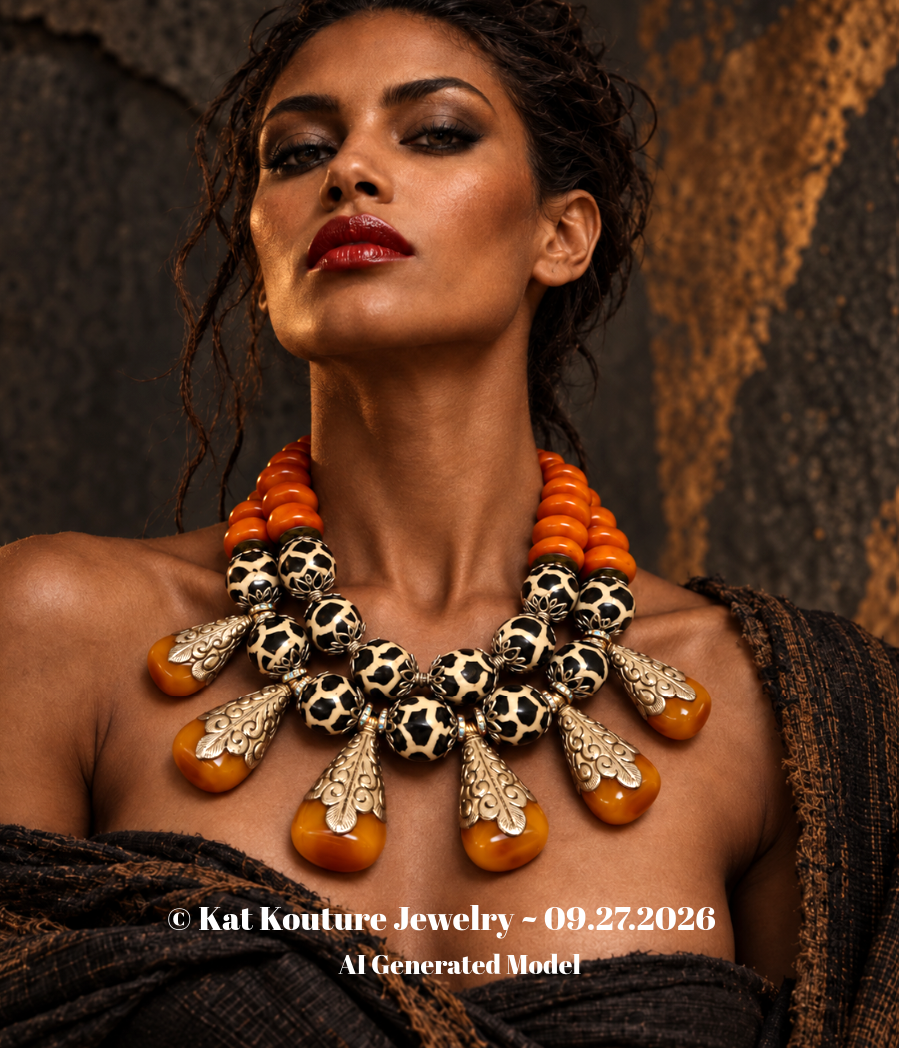 African & Tibetan Oversized Beaded Tribal Statement Necklace - Couture