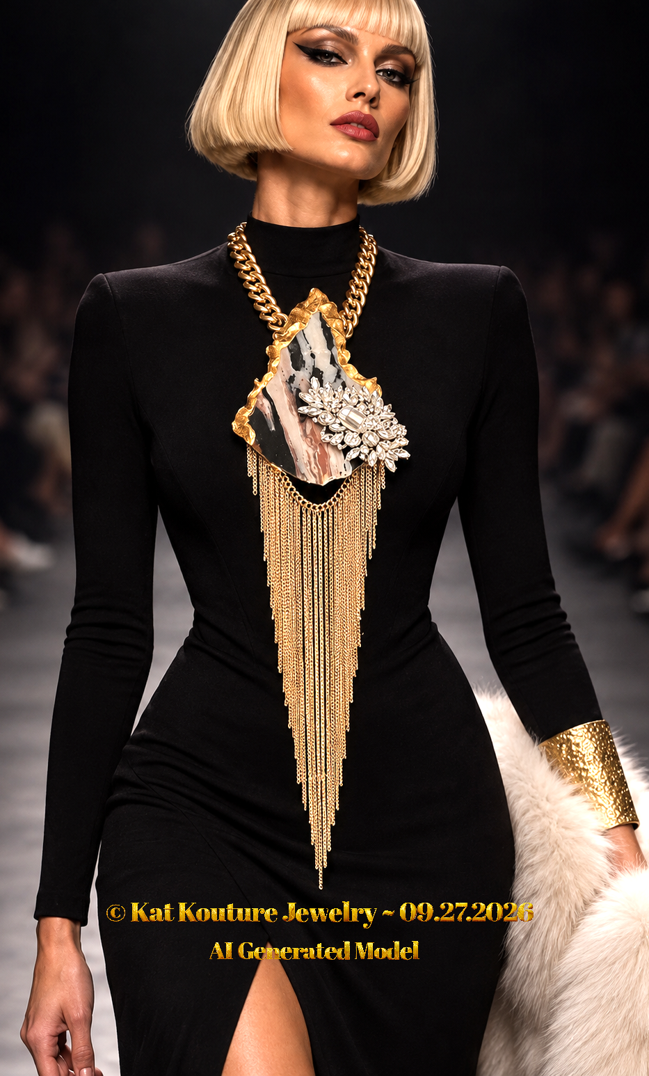 Exotic Zebra Jasper Slab & Rhinestone Chainmail Chest Piece - Couture