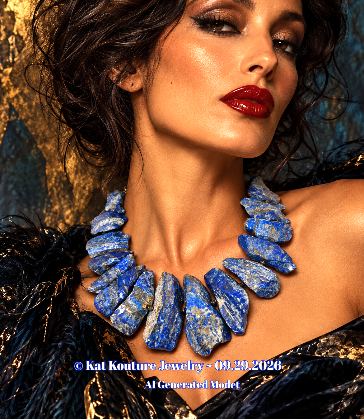 Freeform Irregular Lapis Lazuli Gemstone Statement Necklace - Bold OOAK
