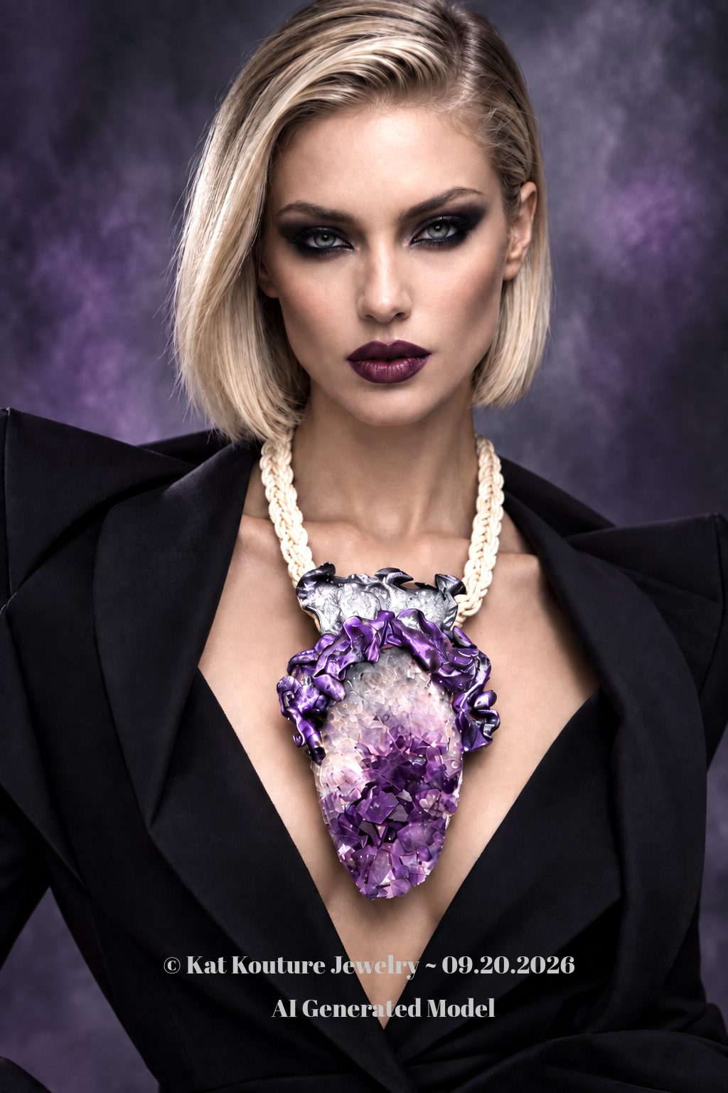 Purple Geode Talisman & Braided Silk - High End Wearable Sculpture