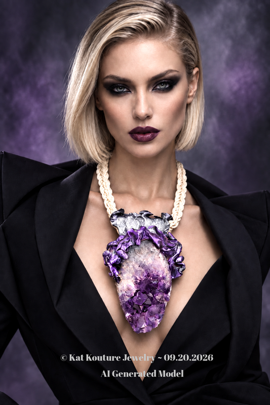 Purple Geode Talisman & Braided Silk - High End Wearable Sculpture