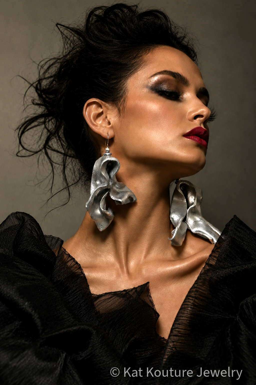Faux Sterling Silver Sculpted Pierced Statement Earrings - Avant Garde