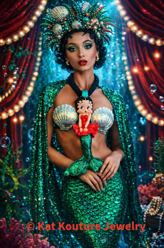 Betty Boop Sculpted Mermaid Statement Pendant With Rope - Whimsical