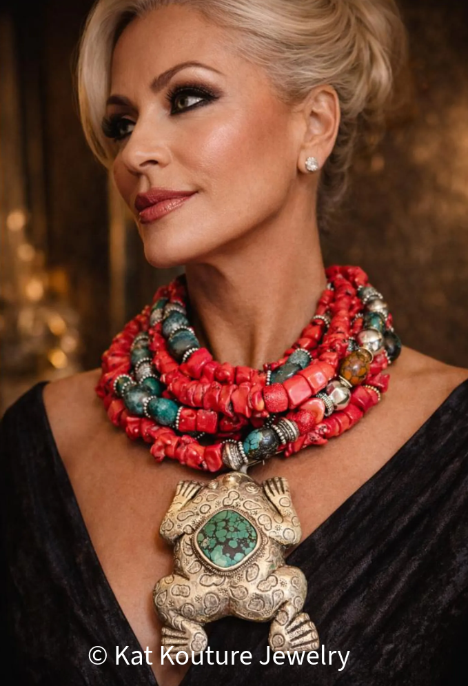 Coral & Turquoise Necklace with Frog - Museum Quality