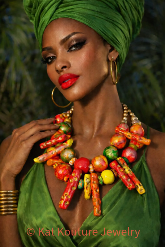 Hand Sculpted Tropical Statement Luxury Necklace: Tutti Frutti Thunder