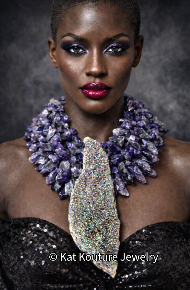 Titanium Aura & Rough Amethyst Statement Necklace - OOAK Luxury