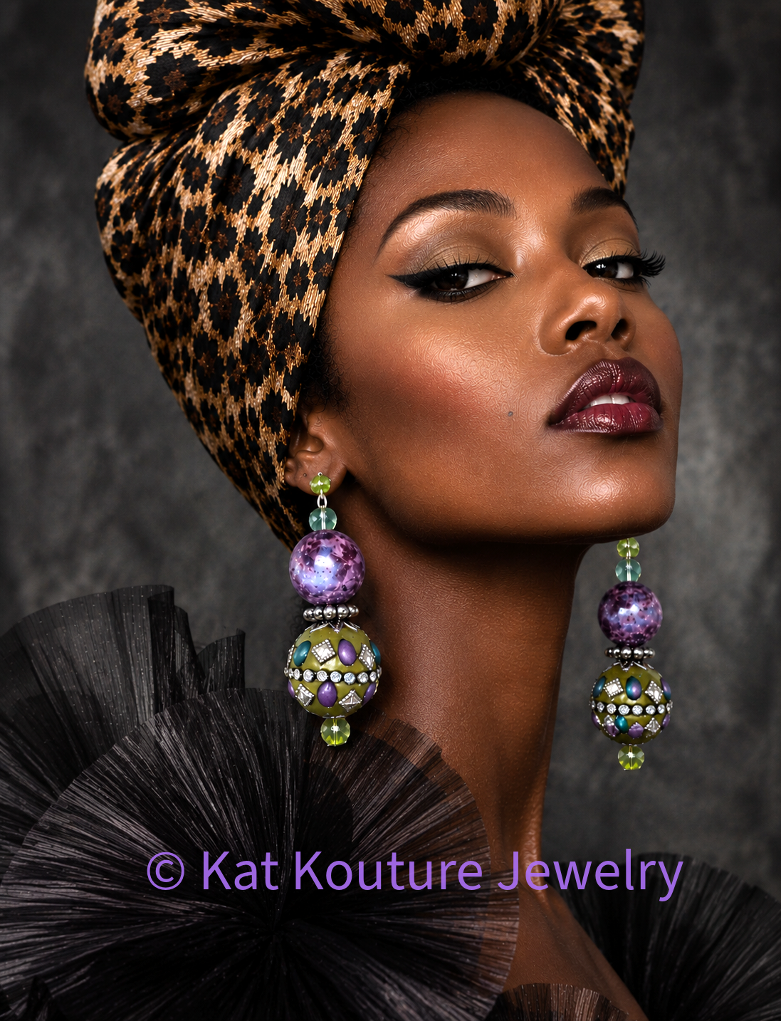 Purple & Olivine Exotic Ornate Beaded Dangle Pierced Earrings - OOAK