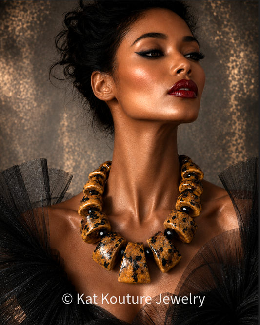 Animal Print Oversized Sculpted Beaded Statement Luxury Necklace