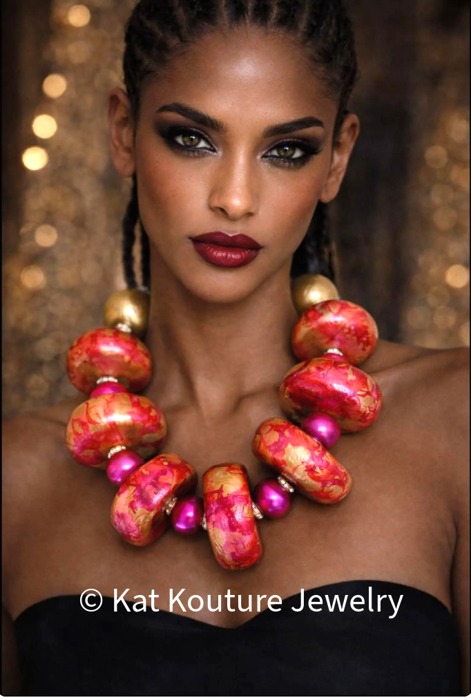 Luxury Necklace Statement Sculpted Oversized Pink Gold - Iris Apfel
