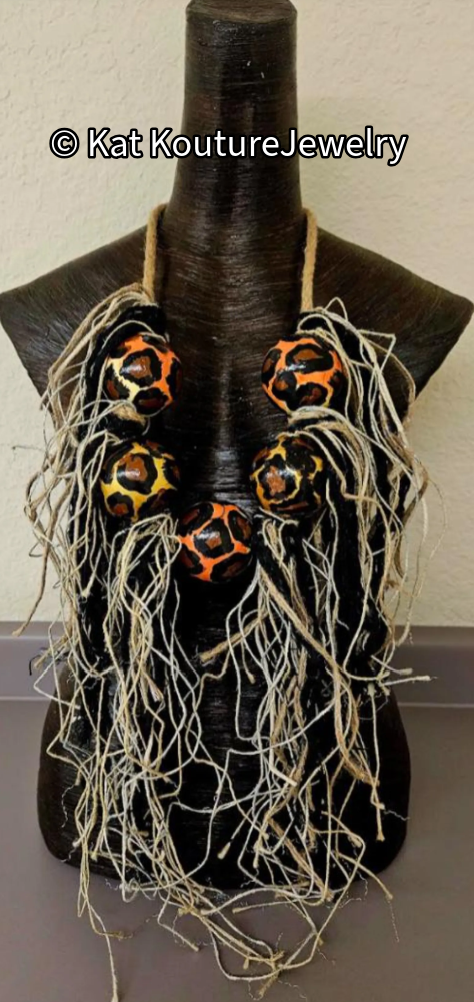 Oversized Avant Garde Leopard Beaded & Textile Chest Piece - Wild Thing