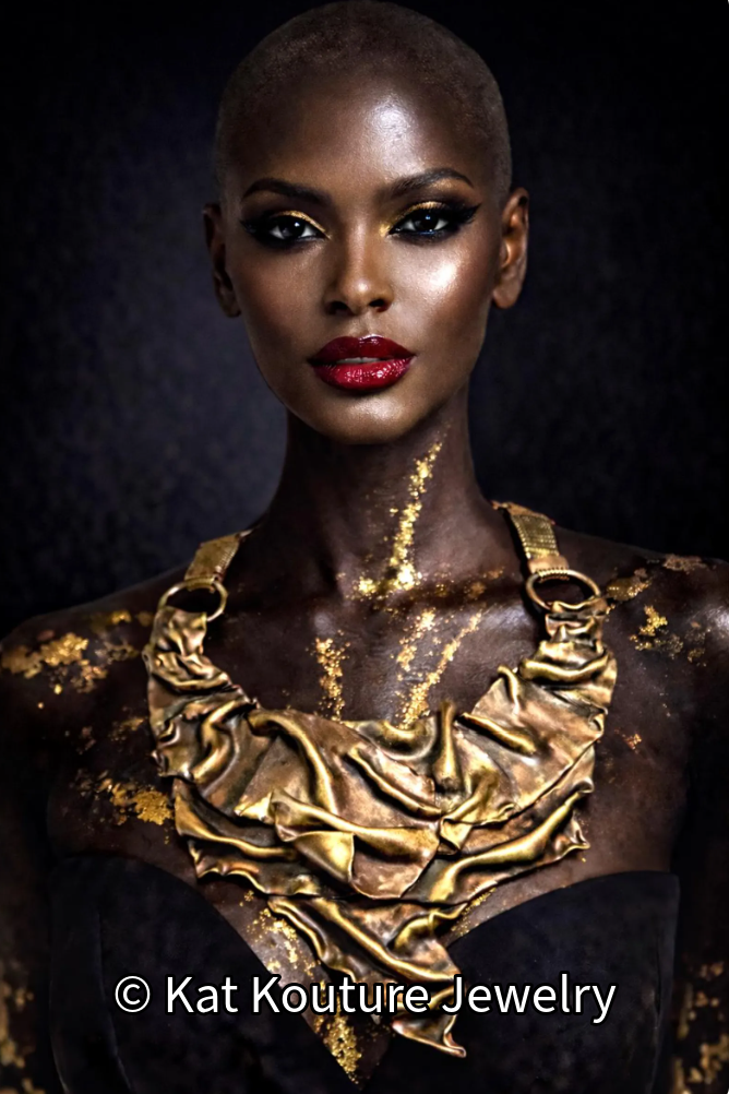 Faux Bronze Sculpted Unisex Breast Plate - Couture Statement Necklace