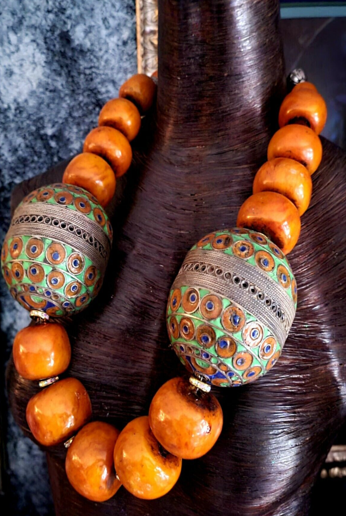 Moroccan Resin Berber Egg Exotic Tribal Beaded Chest Piece, Jewelry Belly Dancers, Women of Color