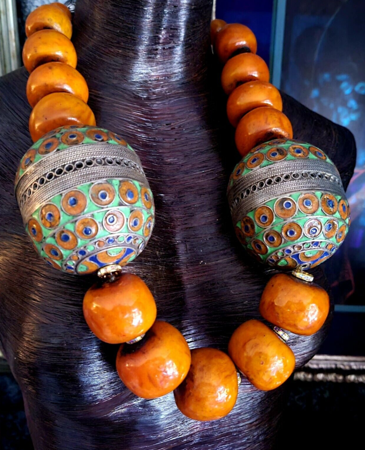 Moroccan Resin Berber Egg Exotic Tribal Beaded Chest Piece, Jewelry Belly Dancers, Women of Color