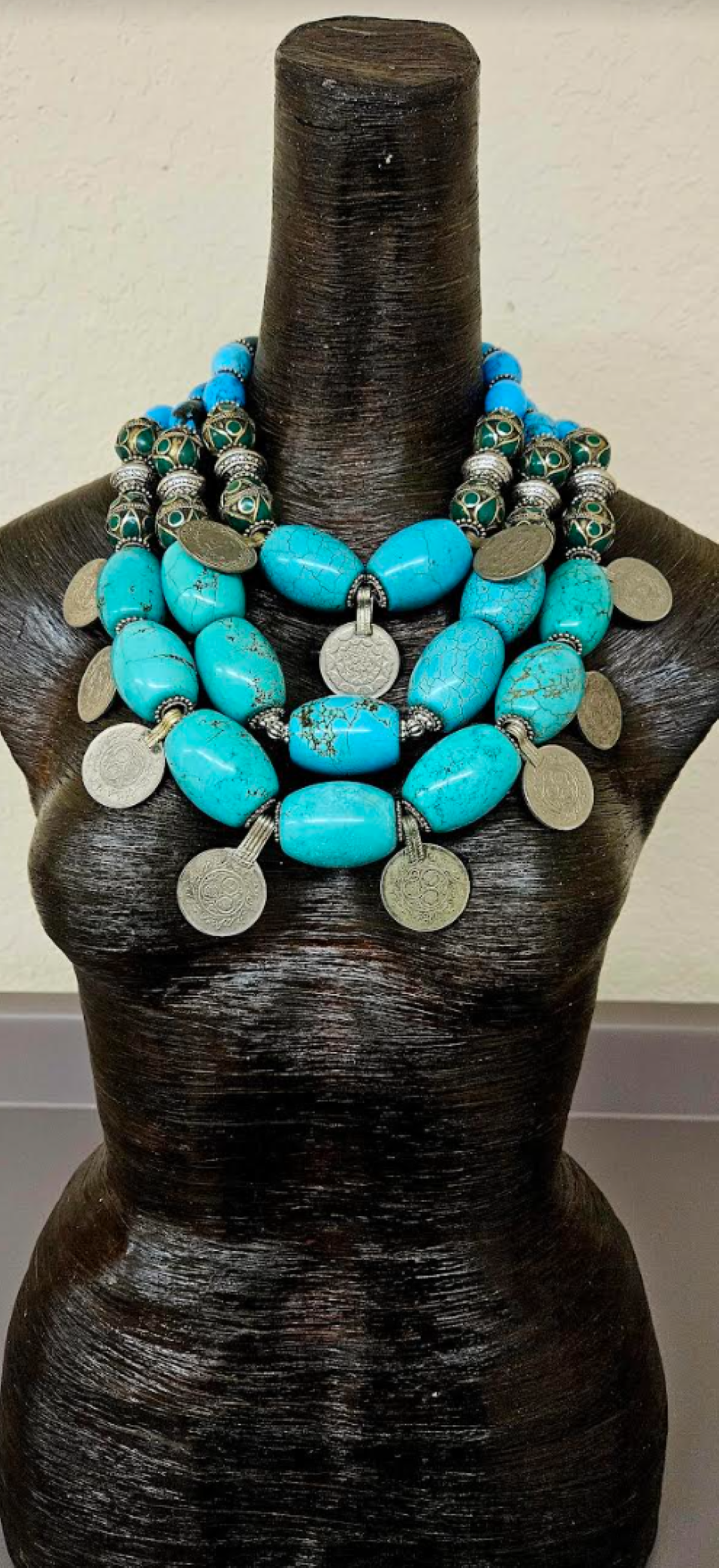 Bold Chunky & Heavy Tribal Beaded and Coin Statement Necklace, Belly Dancer Jewelry, Exotic Wild Ethnic Inspired Neck Candy
