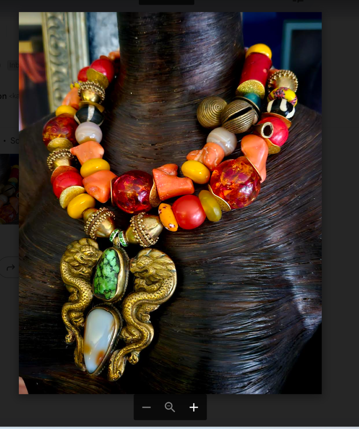 Mixed Media Luxury Tribal Beaded Statement Necklace with Double Dragon Pendant