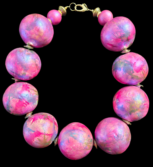 Chest Piece Sculpted Oversized Beads Purple Fuchsia, Statement Neck