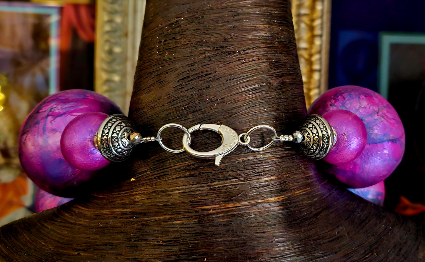 Chest Piece Sculpted Oversized Beads Purple Fuchsia, Statement Necklace Massive Orbs Women, Jewelry OOAK Art to Wear