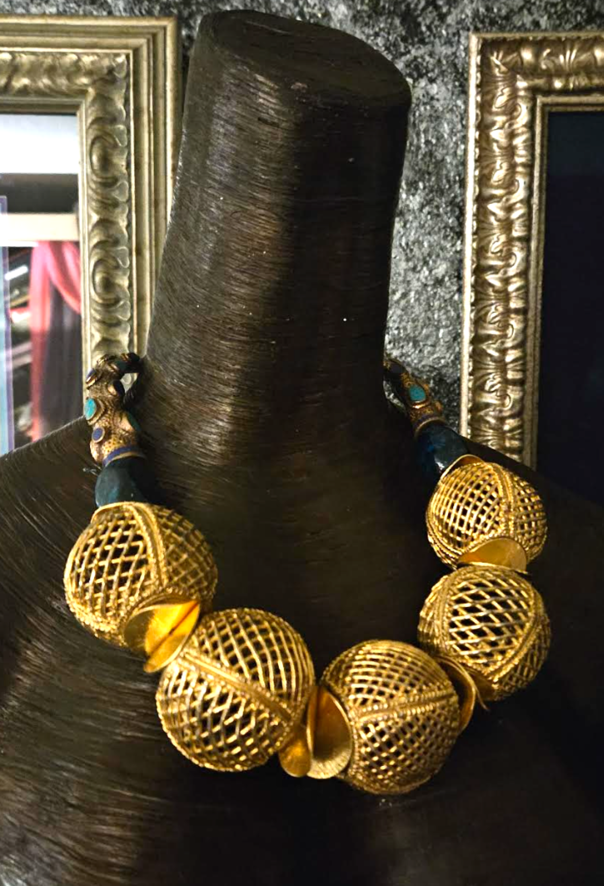 Lost Wax Brass Oversized Globe Statement Necklace, African Inspired Socialite Haute Couture Jewelry