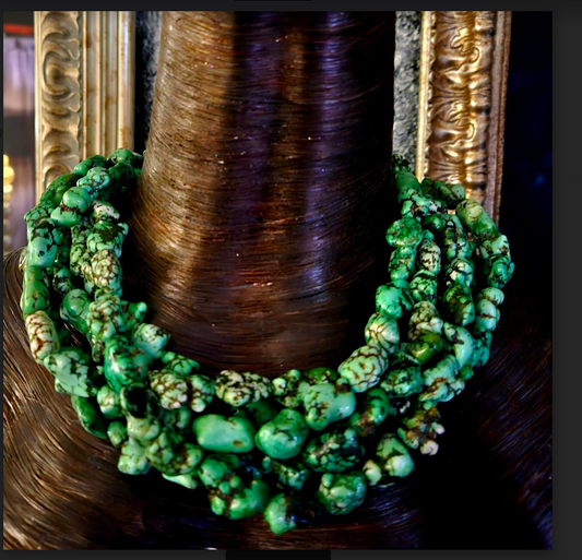 Variegated Green Howlite Nugget Multi-Strand Statement Necklace, Professional Business Venue Neck Piece