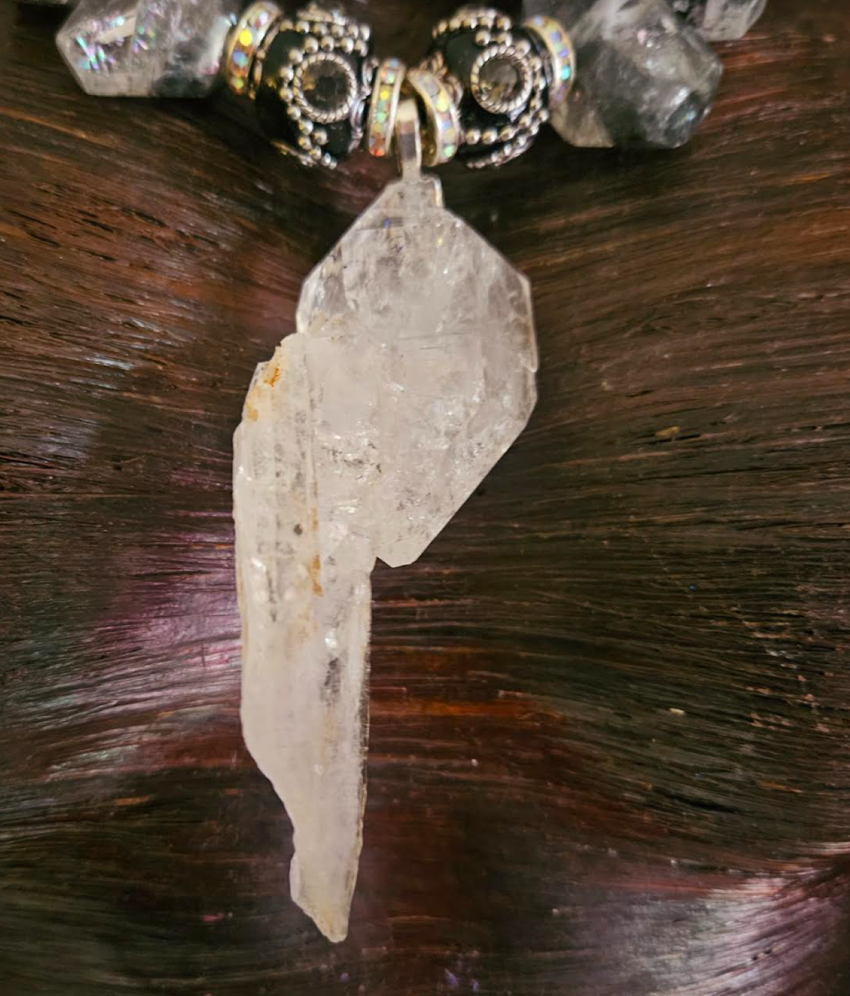 Huge Herkimer Diamond Quartz Pendant with Double Terminated Tibetan Quartz Statement Necklace, Luxury Crystal Chest Piece