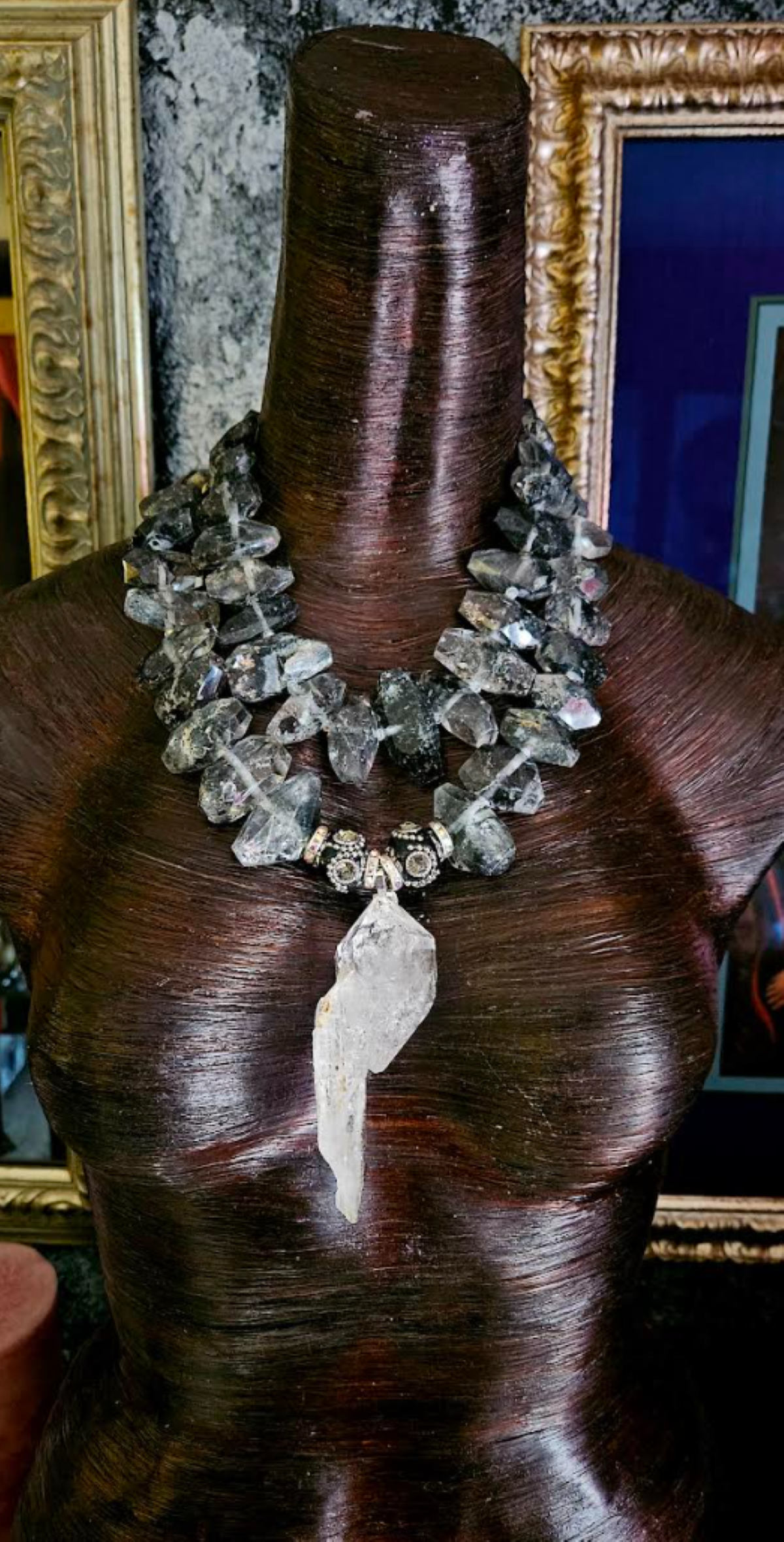 Huge Herkimer Diamond Quartz Pendant with Double Terminated Tibetan Quartz Statement Necklace, Luxury Crystal Chest Piece