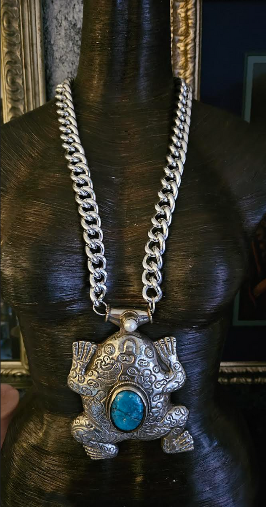 Huge Tibetan Respousse Frog Statement Pendant, Hip Hop Inspired Chest Piece, Lagenlook Accessory