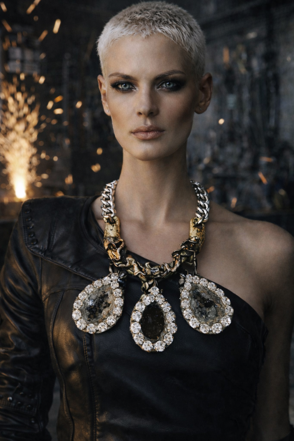 Sculpted Geode & Rhinestone Statement Chest Piece - Unisex Avant-Garde