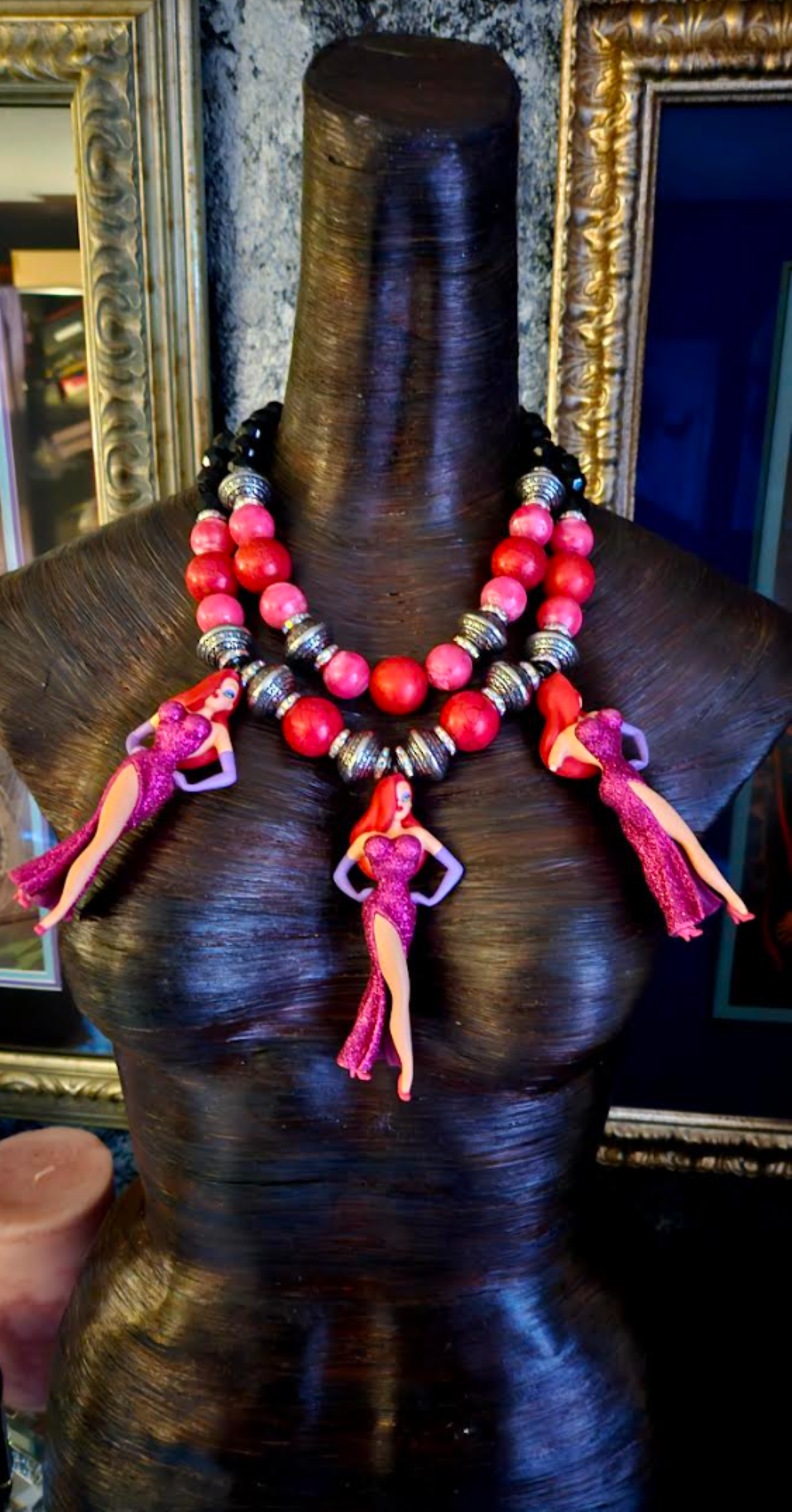 Jessica Rabbit Oversized Beaded Statement Necklace, Femme Fatale Cartoon Character Chest Piece, Whimsical Jewelry