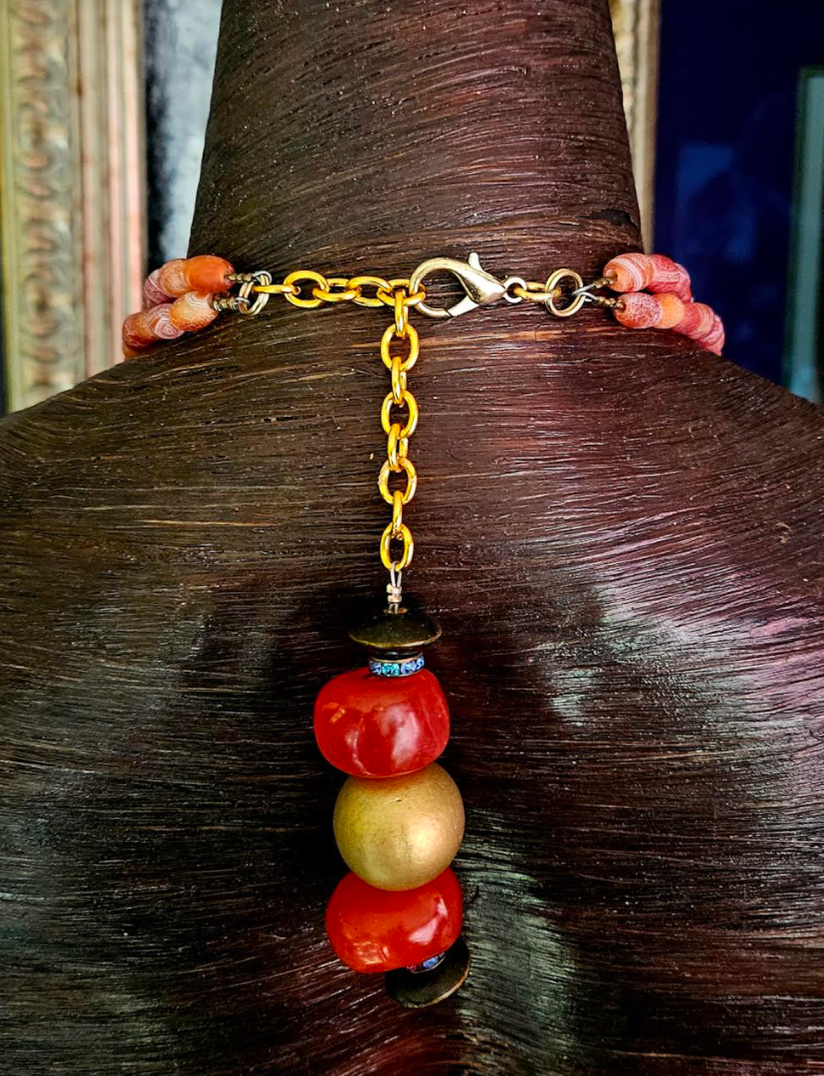 Exotic Moroccan Resin & Tibetan Copper Repousse Tribal Oversized Beaded Necklace, Haute Couture Ethnic Chest Piece,  Runway Ready Jewelry Kat Kouture