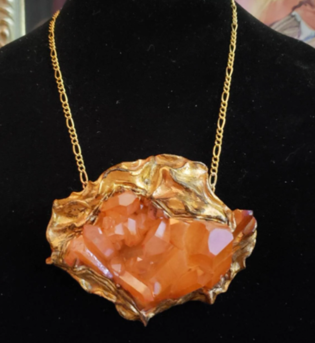 Rough Orange Aura Quartz Sculpted Baroque  Pendant - Frankie Bernstein