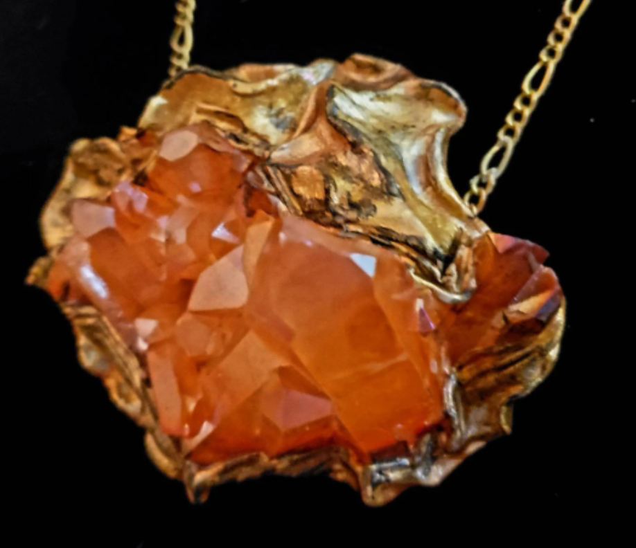 Rough Orange Aura Quartz Sculpted Baroque  Pendant - Frankie Bernstein