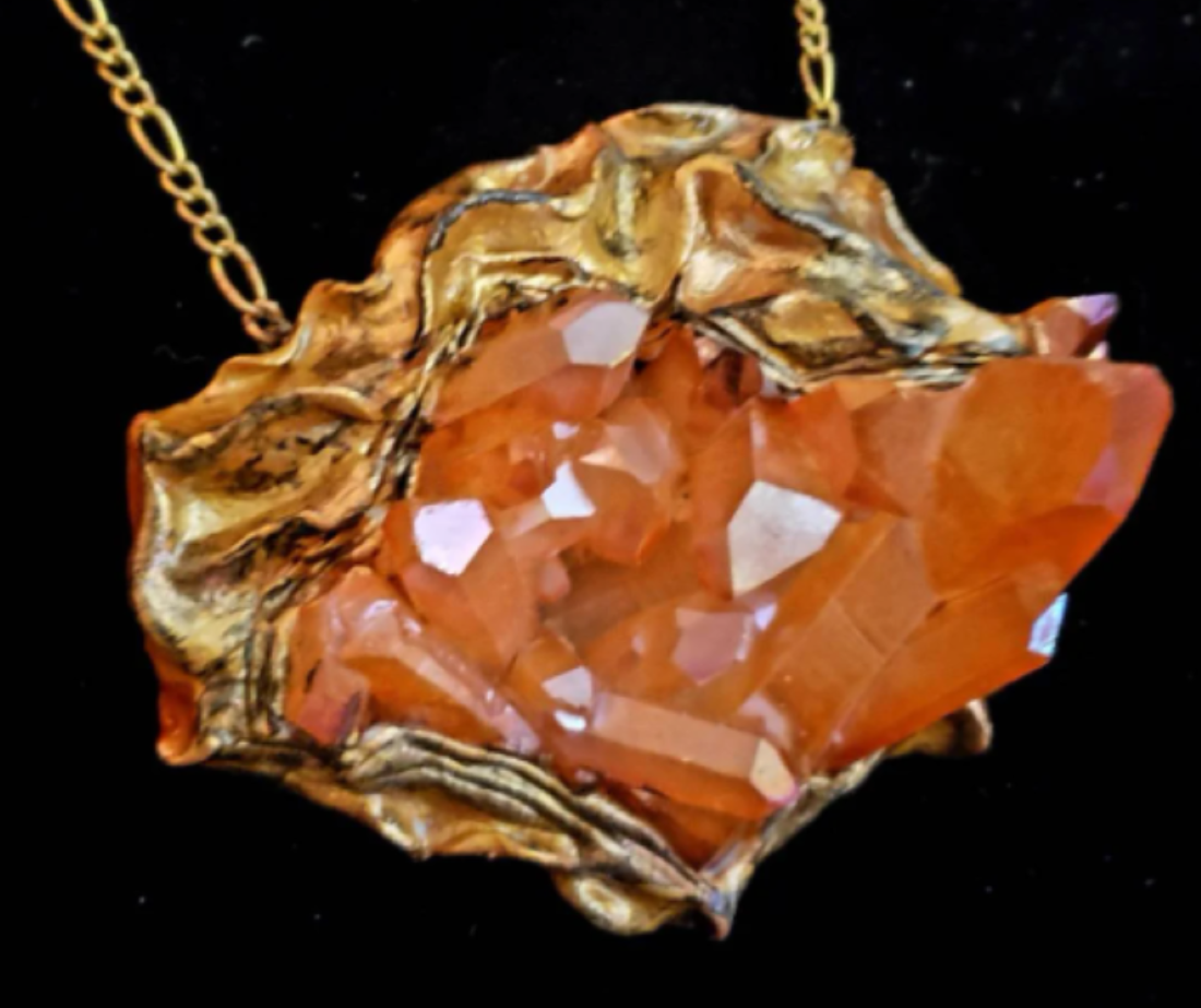 Rough Orange Aura Quartz Sculpted Baroque  Pendant - Frankie Bernstein