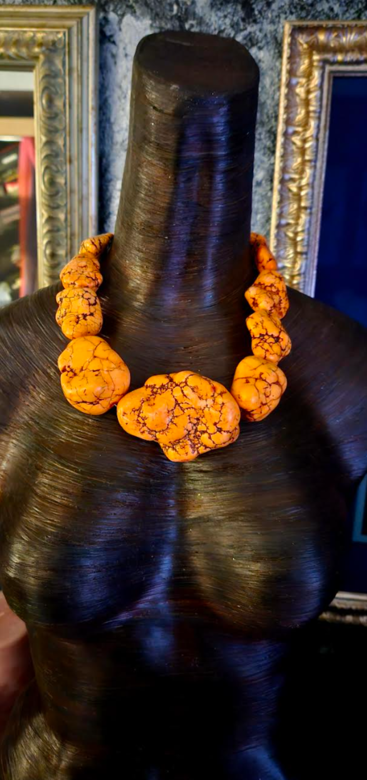 Bold Chunky & Heavy Orange Howlite Magnesite Nugget Statement Necklace, Rodeo Style Western Jewelry, Layering Neck Piece