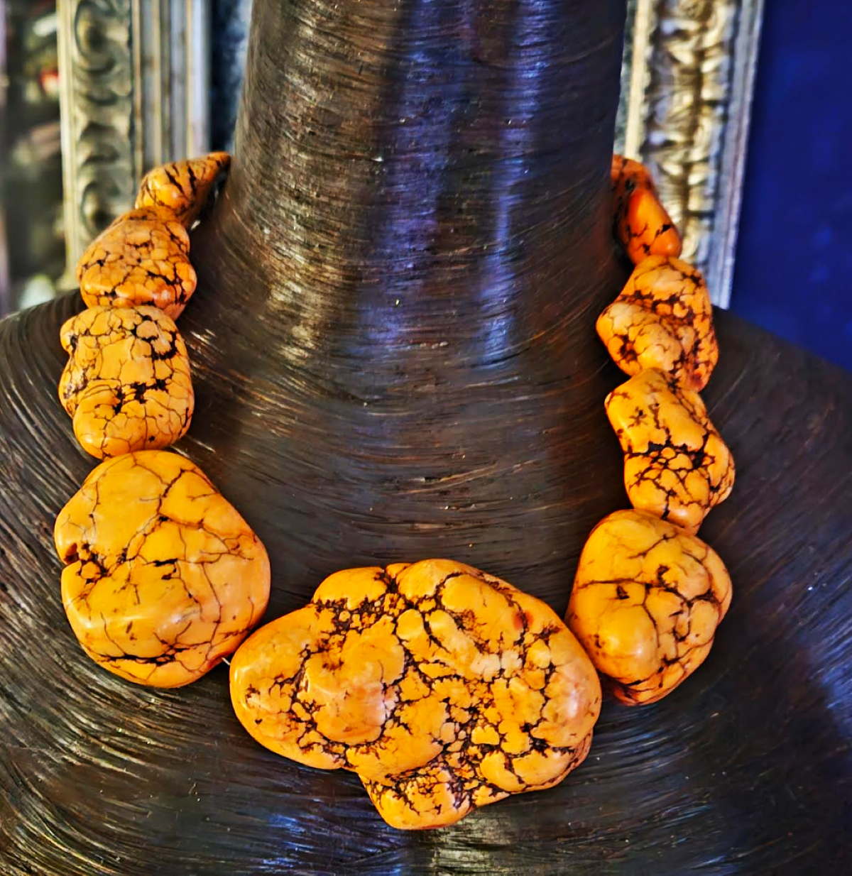 Bold Chunky & Heavy Orange Howlite Magnesite Nugget Statement Necklace, Rodeo Style Western Jewelry, Layering Neck Piece