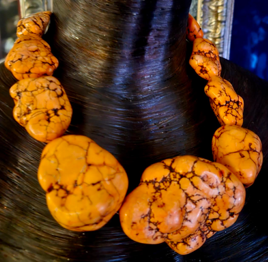 Bold Chunky & Heavy Orange Howlite Magnesite Nugget Statement Necklace, Rodeo Style Western Jewelry, Layering Neck Piece