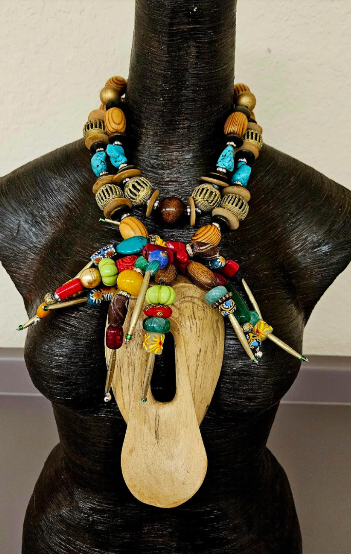 Exotic Wild Beaded Tribal Scream Mask Chest Piece, Haute Couture Ethnic Statement Necklace, Jewelry for Women of Color
