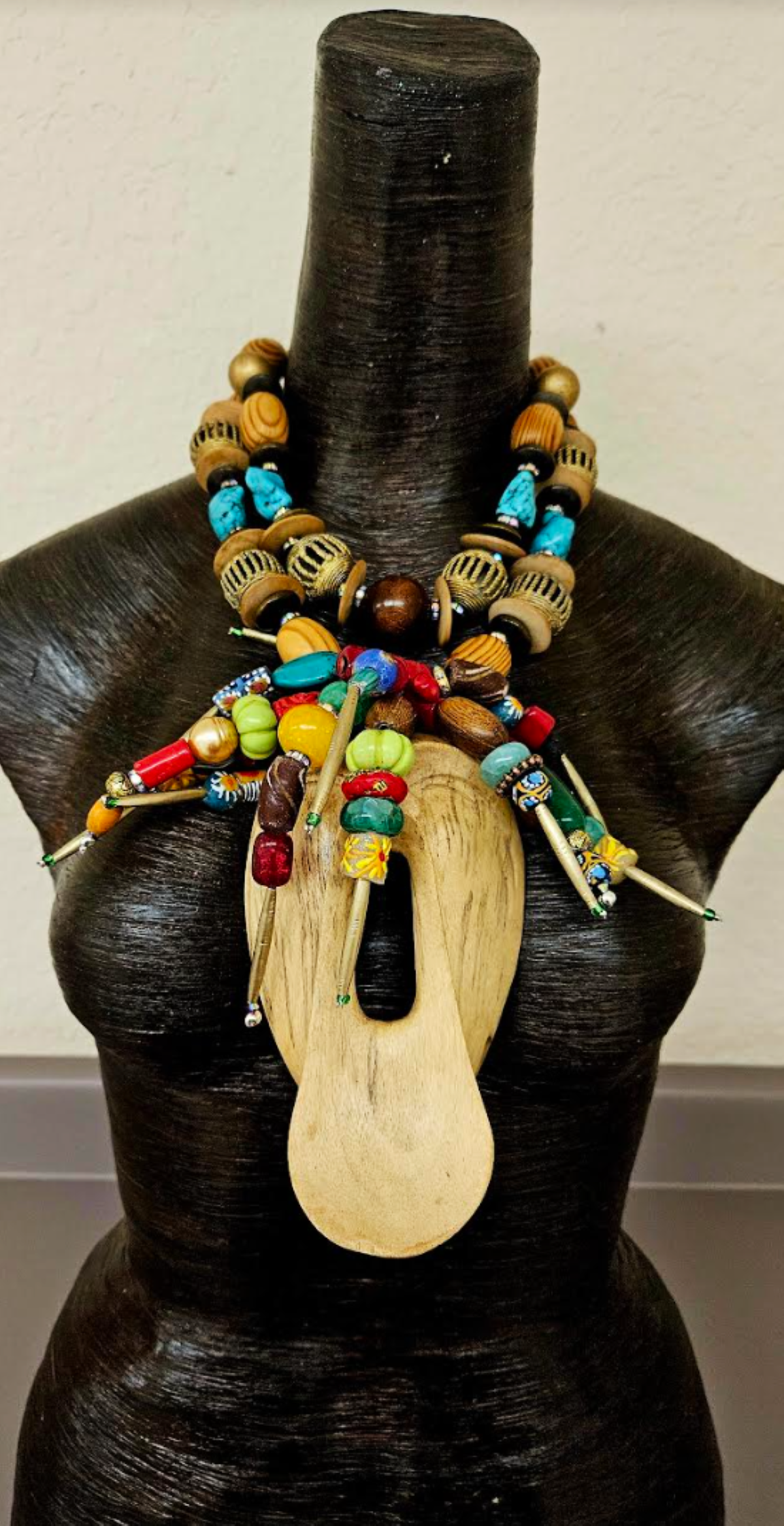 Exotic Wild Beaded Tribal Scream Mask Chest Piece, Haute Couture Ethnic Statement Necklace, Jewelry for Women of Color