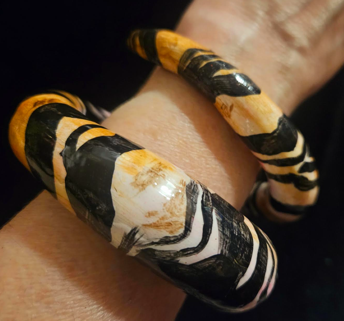 Safari Inspired Abstract Animal Print Snake Cuff, Runway Ready Exotic Wild Bangle, OOAK Artisan Bracelet from Kat Kouture