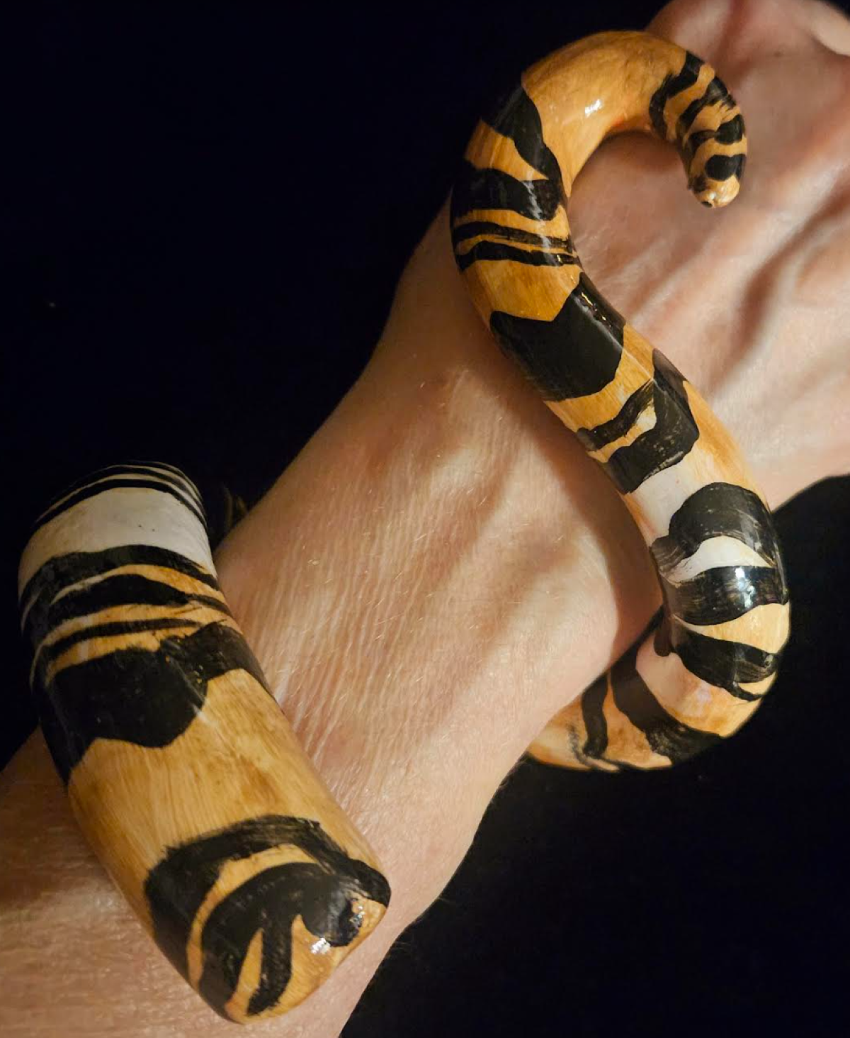 Hand Sculpted Animal Print Snake Cuff,  OOAK Artisan Haute Couture Bangle, Zebra or Tiger Print Bracelet