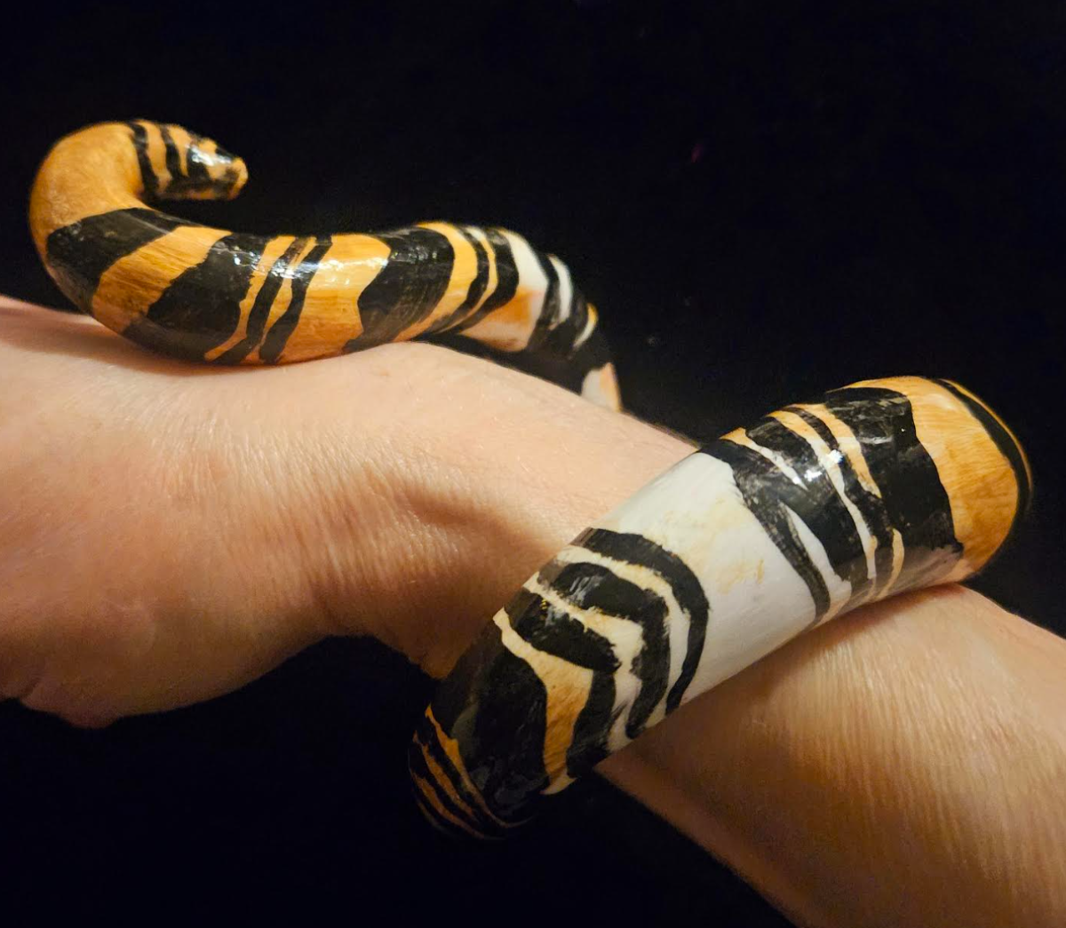 Hand Sculpted Animal Print Snake Cuff,  OOAK Artisan Haute Couture Bangle, Zebra or Tiger Print Bracelet