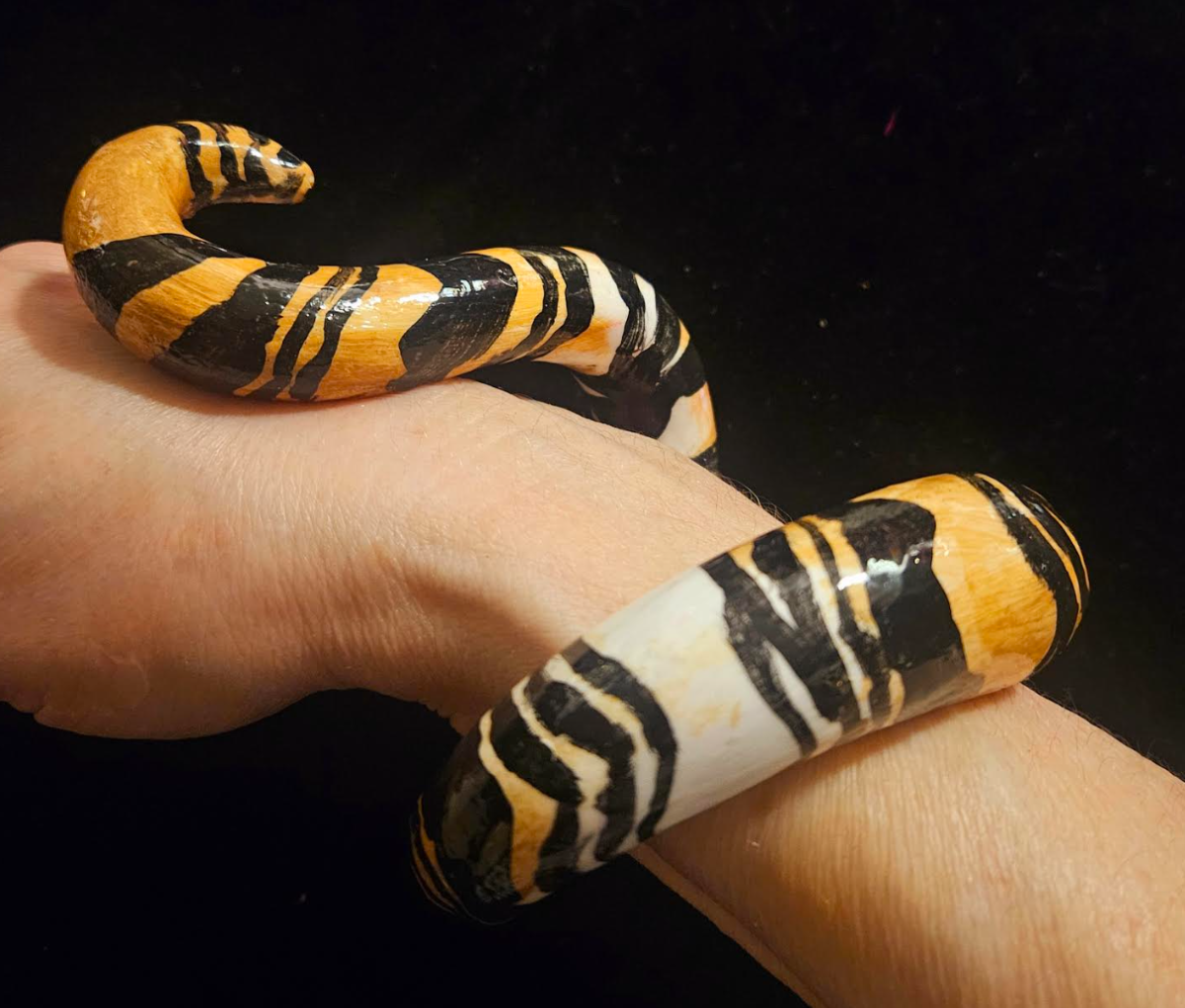 Hand Sculpted Animal Print Snake Cuff,  OOAK Artisan Haute Couture Bangle, Zebra or Tiger Print Bracelet